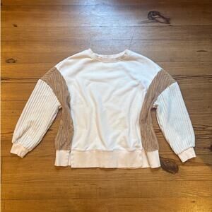 VTG Neutral terry cloth long sleeves beige crew sweatshirt SIZE M